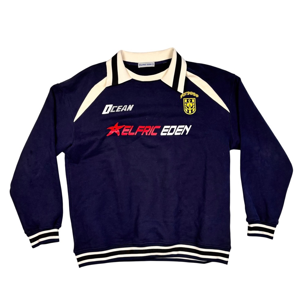 Aelfric Eden Mens Navy Blue Ocean Sportsmanship Polo Collar Sweatshirt Large